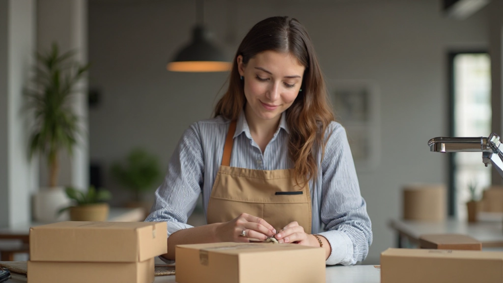 Владелец интернет-магазина упаковывает товары