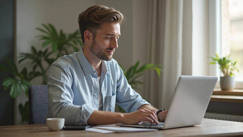 Фрилансер работает на ноутбуке дома