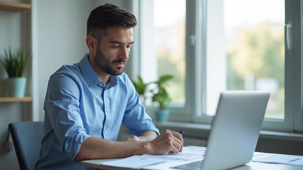 Профессиональное рабочее пространство с бизнес-планом и ноутбуком
